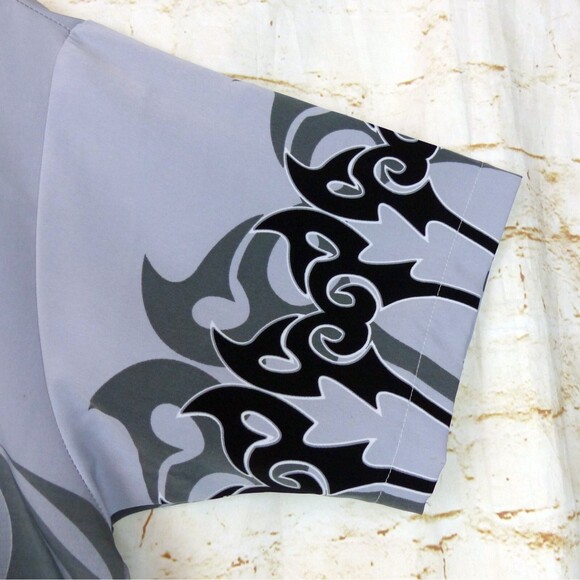 VTG Dragonfly Shirt Men M Gray Black Tribal Flame Button Loop Collar Grunge Bike - Picture 7 of 13